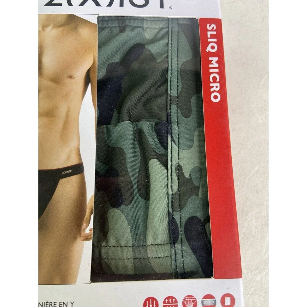 2xist Sliq Micro Y-Back Thong Underwear Green Camo Camouflage Print Mens Size M